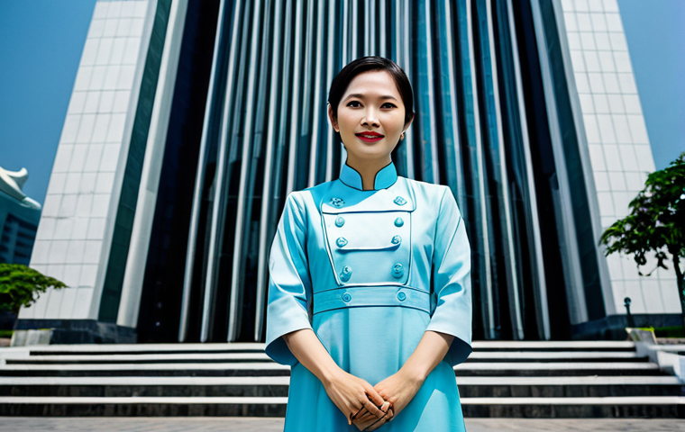 **
A professional businesswoman in a modest Ao Dai (traditional Vietnamese dress), standing in front of the Landmark 81 building in Ho Chi Minh City, fully clothed, appropriate attire, safe for work, perfect anatomy, natural proportions, professional photography, high quality, family-friendly.
**