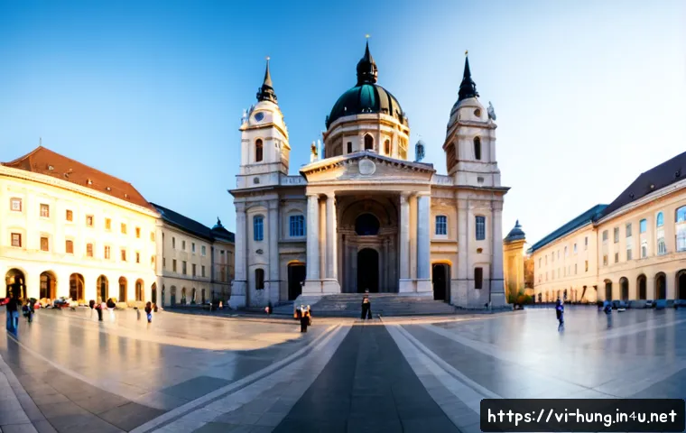 Home 17 헝가리 성 이슈트반 대성당 - Photorealistic wide-angle exterior of St. Stephen’s Basilica in Budapest, Hungary, viewed from the g...